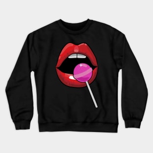 Super Sexy red lips lollipop pink black Crewneck Sweatshirt